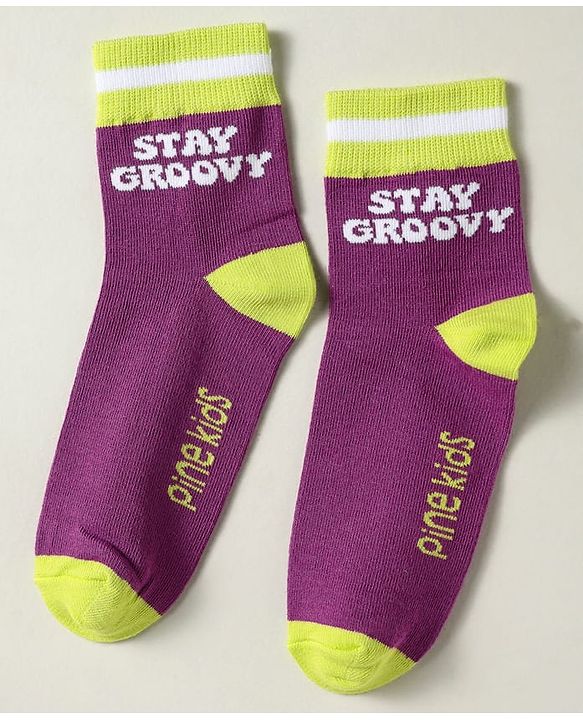 Pine Kids Knit Ankle Length Silvadur Antimicrobial Socks with Heart & Text Design Pack of 3 - Plum & White