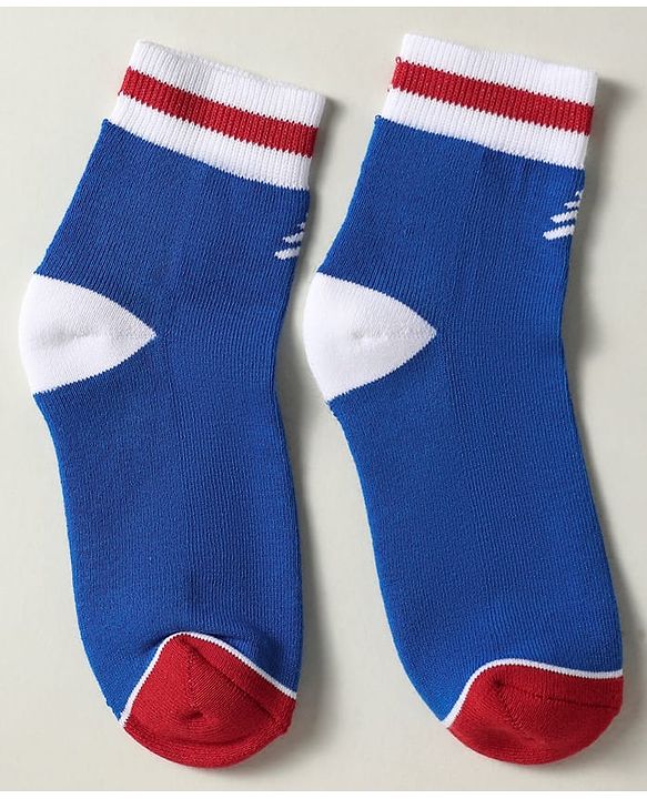 Pine Kids Knit Ankle Length Silvadur Antimicrobial Socks with Strips & Star Design Pack of 3 - Red Blue & White