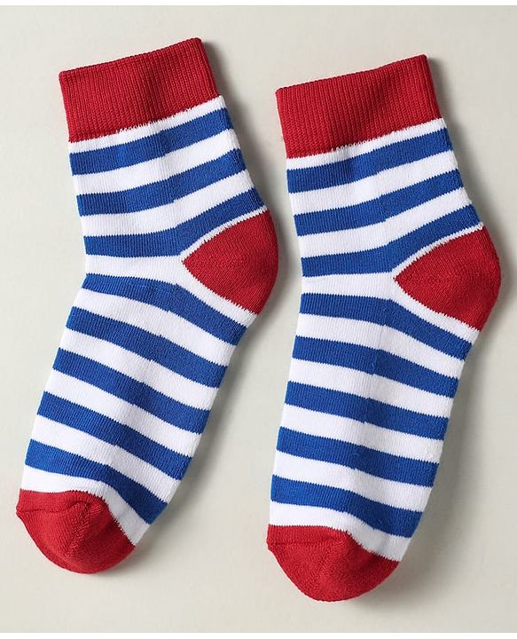 Pine Kids Knit Ankle Length Silvadur Antimicrobial Socks with Strips & Star Design Pack of 3 - Red Blue & White