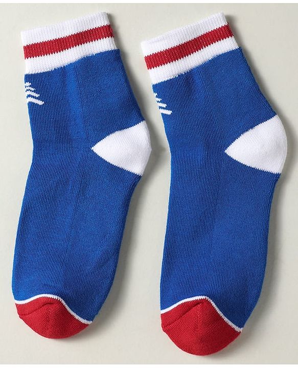 Pine Kids Knit Ankle Length Silvadur Antimicrobial Socks with Strips & Star Design Pack of 3 - Red Blue & White