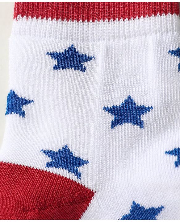 Pine Kids Knit Ankle Length Silvadur Antimicrobial Socks with Strips & Star Design Pack of 3 - Red Blue & White