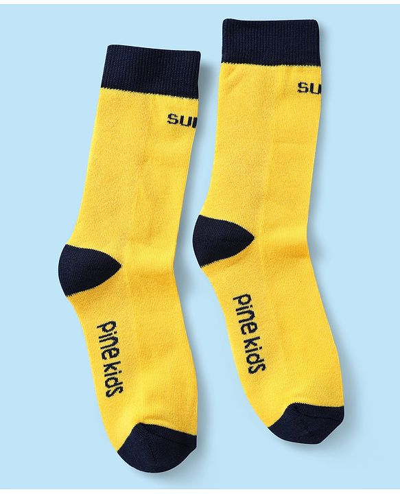 Pine Kids Knit Ankle Length Silvadur Antimicrobial Socks with Text Design Pack of 3 - Yellow Red & White
