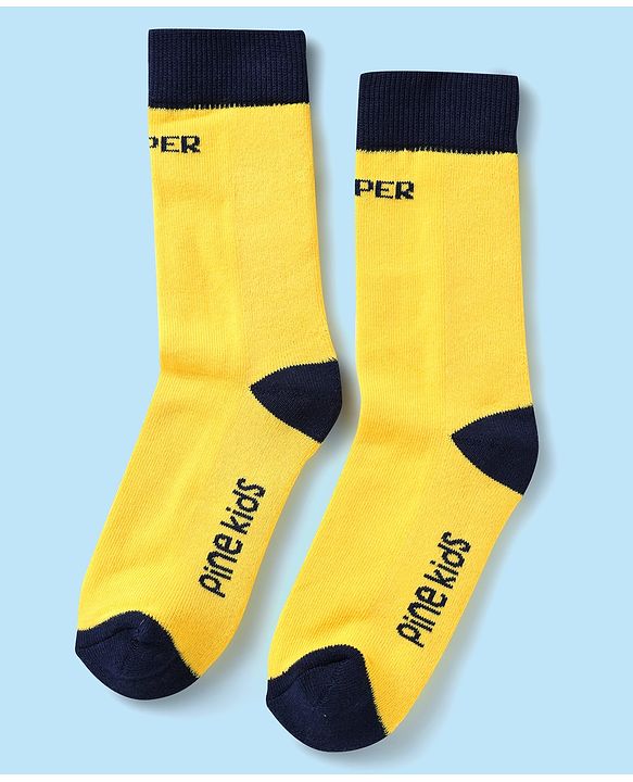 Pine Kids Knit Ankle Length Silvadur Antimicrobial Socks with Text Design Pack of 3 - Yellow Red & White