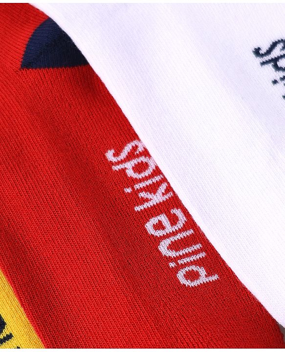 Pine Kids Knit Ankle Length Silvadur Antimicrobial Socks with Text Design Pack of 3 - Yellow Red & White