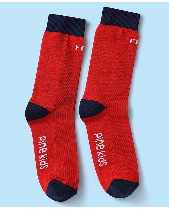 Pine Kids Knit Ankle Length Silvadur Antimicrobial Socks with Text Design Pack of 3 - Yellow Red & White