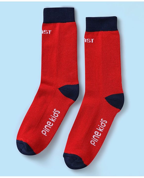 Pine Kids Knit Ankle Length Silvadur Antimicrobial Socks with Text Design Pack of 3 - Yellow Red & White