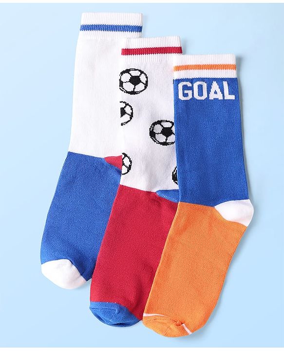 Pine Kids Cotton Knit Ankle Length Socks With Sports Theme Design Pack Of 3 ( Colour May Vary )