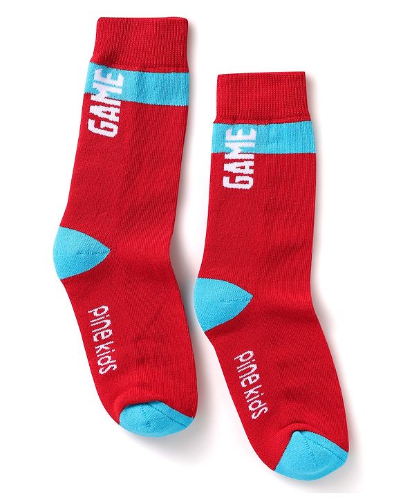 Pine Kids Knit Ankle Length Silvadur Antimicrobial Socks with Text Design Pack of 3 - Red Light Blue & Yellow