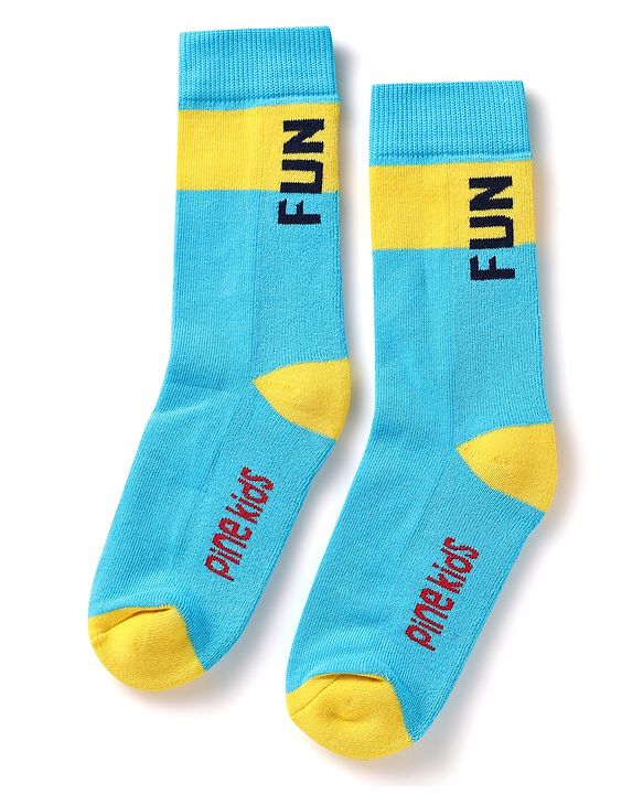 Pine Kids Knit Ankle Length Silvadur Antimicrobial Socks with Text Design Pack of 3 - Red Light Blue & Yellow