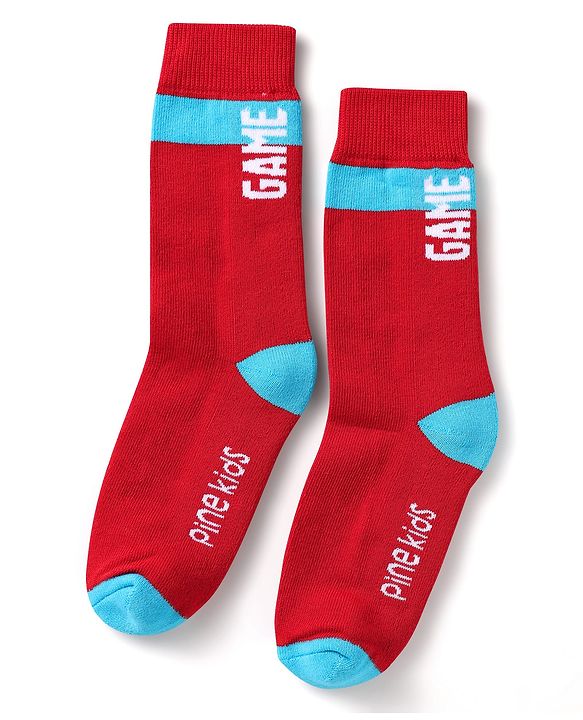 Pine Kids Knit Ankle Length Silvadur Antimicrobial Socks with Text Design Pack of 3 - Red Light Blue & Yellow