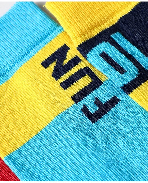Pine Kids Knit Ankle Length Silvadur Antimicrobial Socks with Text Design Pack of 3 - Red Light Blue & Yellow