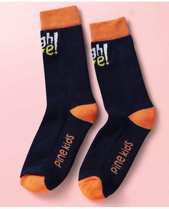 Pine Kids Knit Ankle Length Silvadur Antimicrobial Socks with Text Design Pack of 3 - Black Light Blue & White