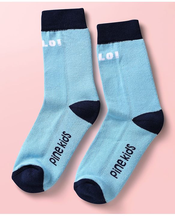 Pine Kids Knit Ankle Length Silvadur Antimicrobial Socks with Text Design Pack of 3 - Black Light Blue & White