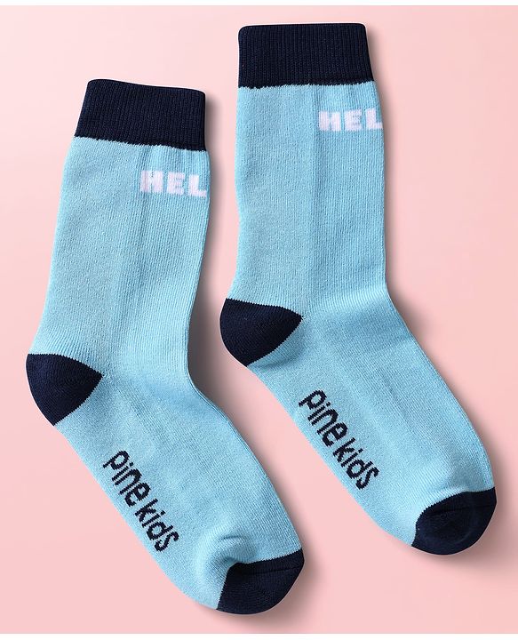 Pine Kids Knit Ankle Length Silvadur Antimicrobial Socks with Text Design Pack of 3 - Black Light Blue & White