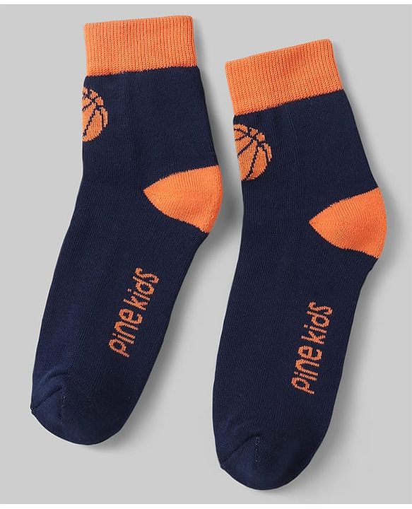 Pine Kids Cotton Knit Ankle Length Socks with Basketball & Stripe Design Pack of 3 (Color May Vary)