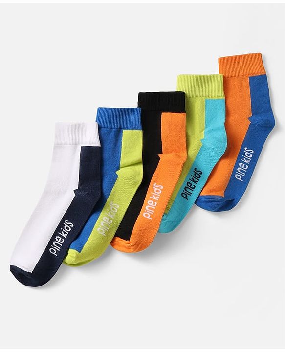 Pine Kids Knit Ankle Length Silvadur Antimicrobial Socks with Design Pack of 5 - Multicolor