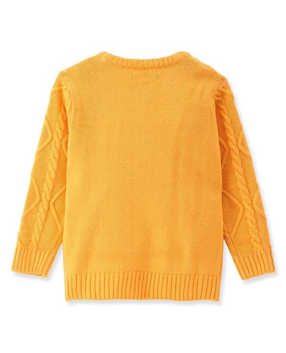Pine Kids Knit Full Sleeves Sweater Set with Cable Knit Design - Mustard