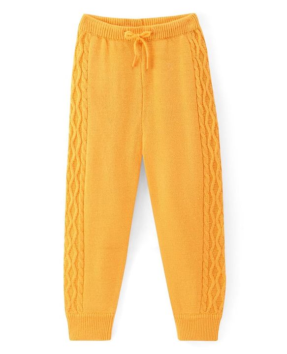Pine Kids Knit Full Sleeves Sweater Set with Cable Knit Design - Mustard
