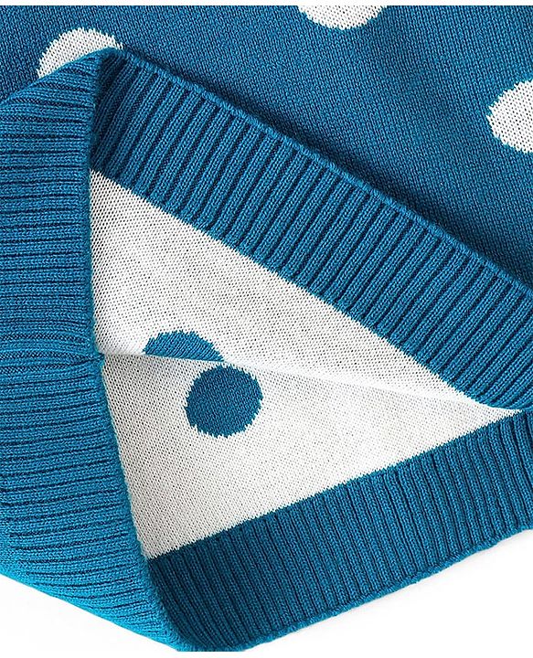 Pine Kids Knit Full Sleeves Sweater Set with Polka Dot Design & Stripes - Teal Blue & Pink