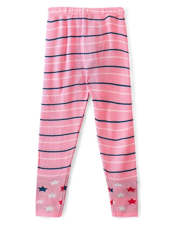Pine Kids Knit Full Sleeves Sweater Set with Polka Dot Design & Stripes - Teal Blue & Pink
