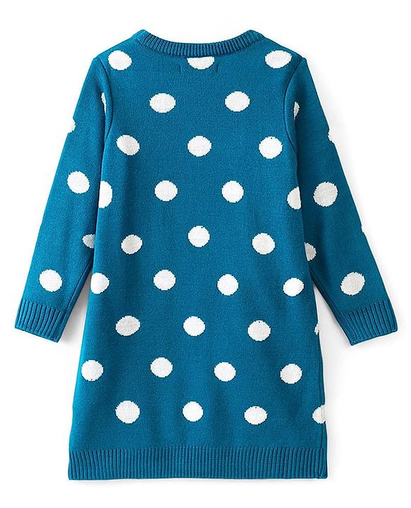Pine Kids Knit Full Sleeves Sweater Set with Polka Dot Design & Stripes - Teal Blue & Pink