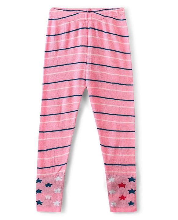 Pine Kids Knit Full Sleeves Sweater Set with Polka Dot Design & Stripes - Teal Blue & Pink