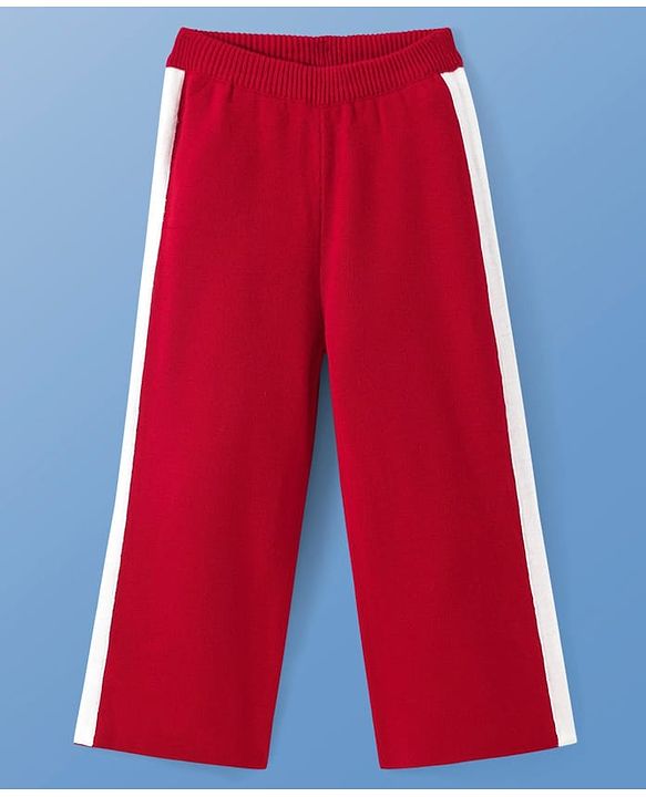 Pine Kids Knit Full Sleeves Sweater Set with Stripes - Red & White