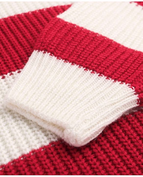 Pine Kids Knit Full Sleeves Sweater Set with Stripes - Red & White