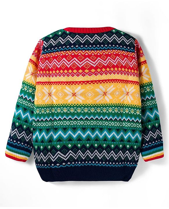 Pine Kids Knit Full Sleeves Pullover Sweater with Aztec Design - Multicolor