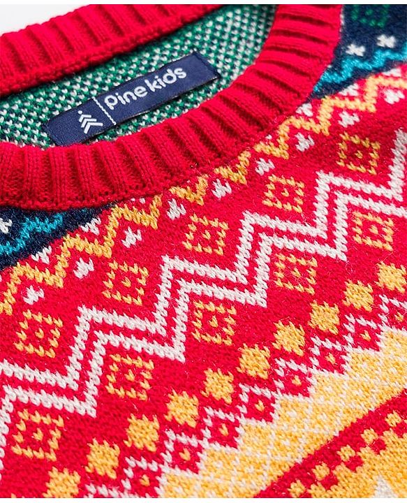 Pine Kids Knit Full Sleeves Pullover Sweater with Aztec Design - Multicolor