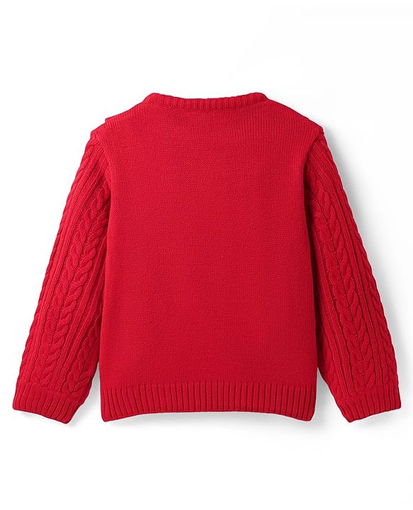 Pine Kids Knit Full Sleeves Pullover with Cable Knit Design - Red