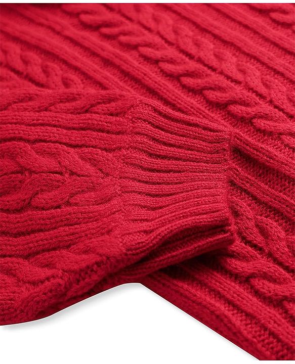 Pine Kids Knit Full Sleeves Pullover with Cable Knit Design - Red