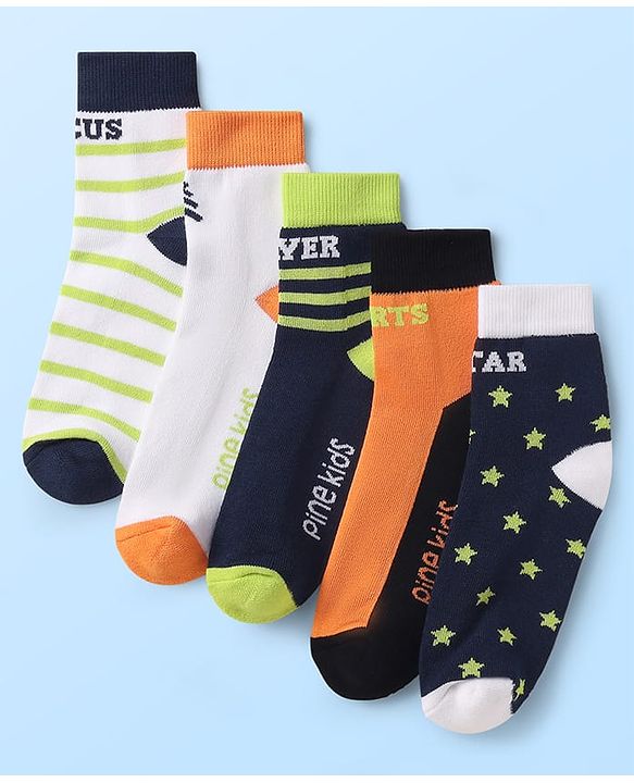 Pine Kids Cotton Knit Ankle Length Designed Socks Pack of 5 (Color May Vary)