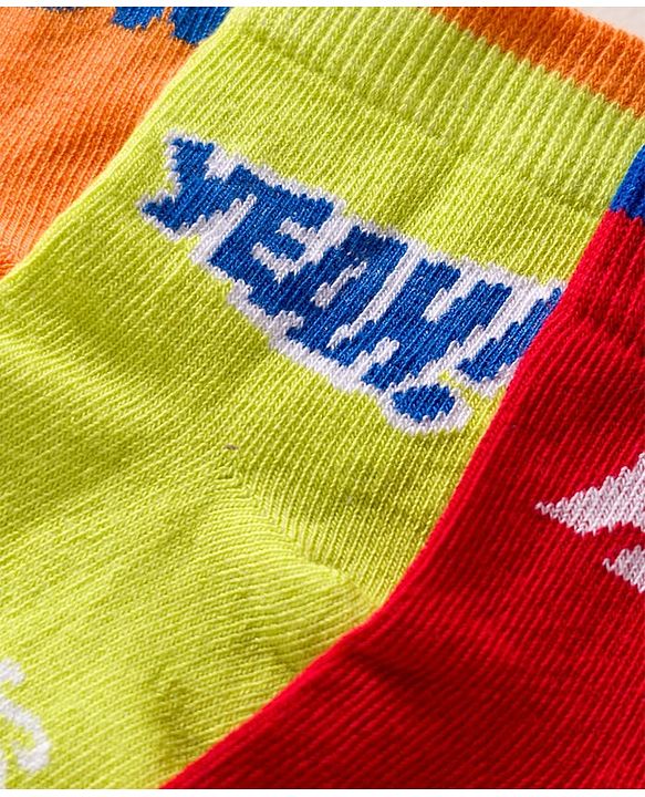 Pine Kids Cotton Knit Ankle Length Socks With Text Design Pack Of 5 ( Colour May Vary )