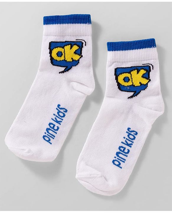 Pine Kids Cotton Knit Ankle Length Socks With Text Design Pack Of 5 ( Colour May Vary )
