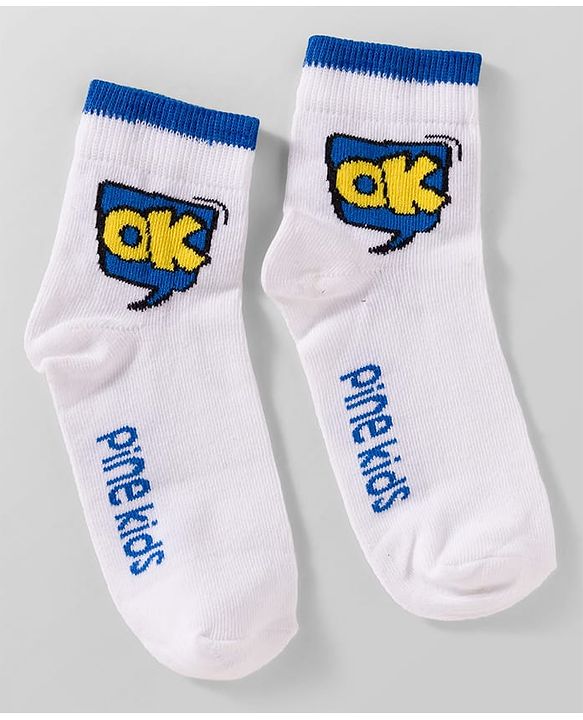 Pine Kids Cotton Knit Ankle Length Socks With Text Design Pack Of 5 ( Colour May Vary )