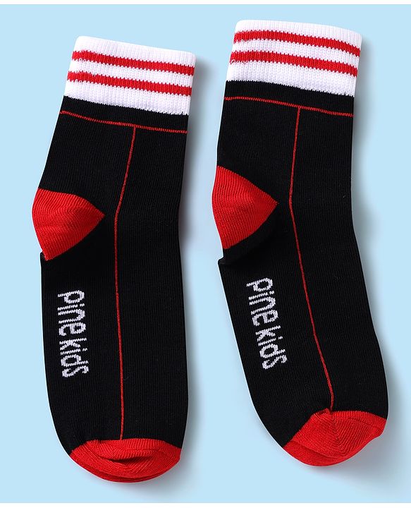 Pine Kids Knit Ankle Length Silvadur Antimicrobial Socks with Text Design Pack of 3 - Black & White
