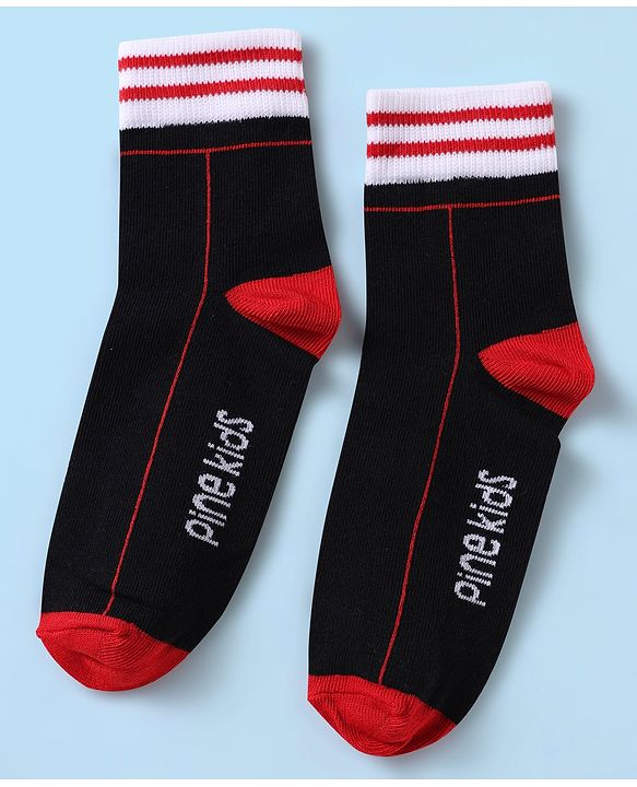 Pine Kids Knit Ankle Length Silvadur Antimicrobial Socks with Text Design Pack of 3 - Black & White