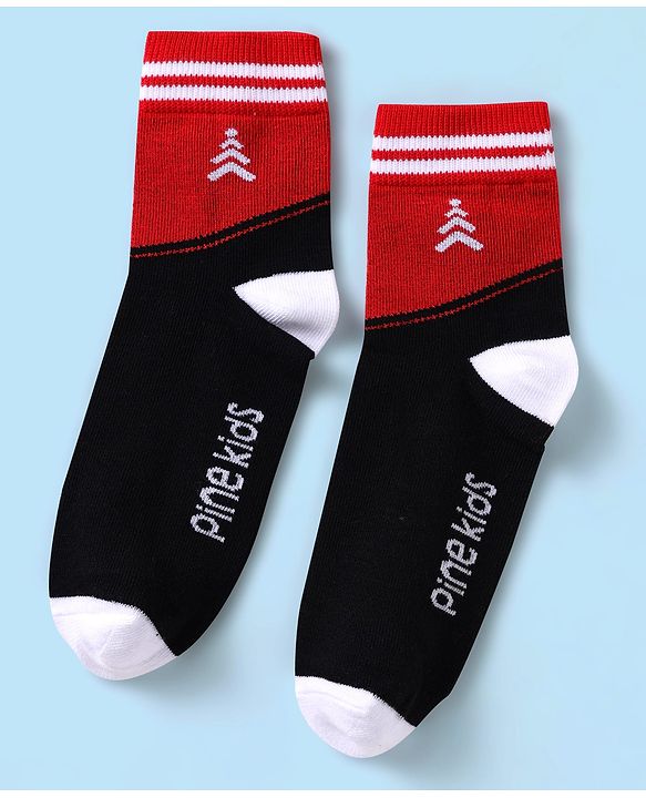 Pine Kids Knit Ankle Length Silvadur Antimicrobial Socks with Text Design Pack of 3 - Black & White