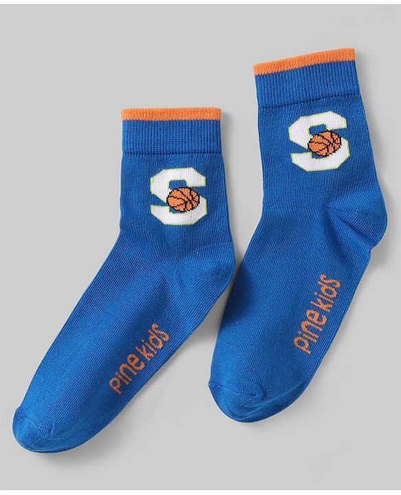 Pine Kids Knit Ankle Length Silvadur Antimicrobial Socks with Basketball Design Pack of 5 - Multicolor