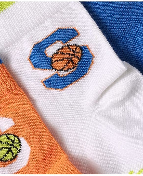 Pine Kids Knit Ankle Length Silvadur Antimicrobial Socks with Basketball Design Pack of 5 - Multicolor