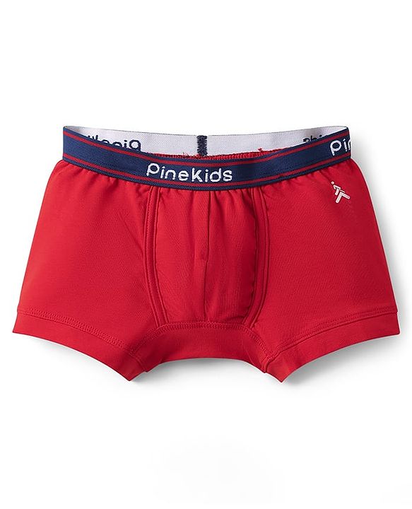 Pine Kids Cotton Knit Trunks with Stripe Design & Car Print Pack of 3 - Red & Blue