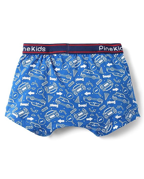 Pine Kids Cotton Knit Trunks with Stripe Design & Car Print Pack of 3 - Red & Blue