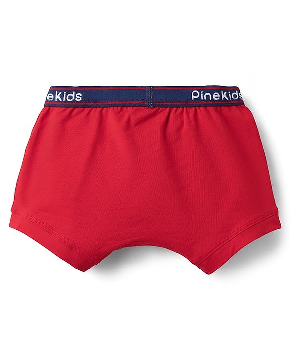 Pine Kids Cotton Knit Trunks with Stripe Design & Car Print Pack of 3 - Red & Blue