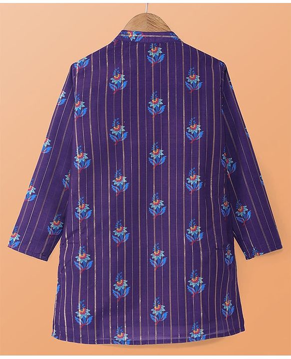 Pine Kids Woven Full Sleeves Kurta Pyjama Set With Floral Print - Purple