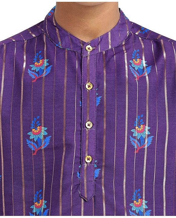 Pine Kids Woven Full Sleeves Kurta Pyjama Set With Floral Print - Purple