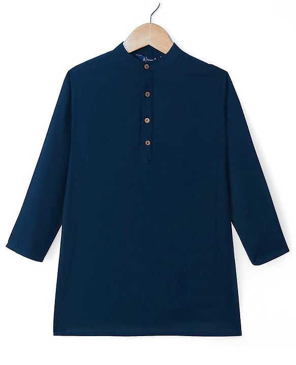 Pine Kids Woven Full Sleeves Kurta Pajama Set with Jacket & Print - Navy Blue