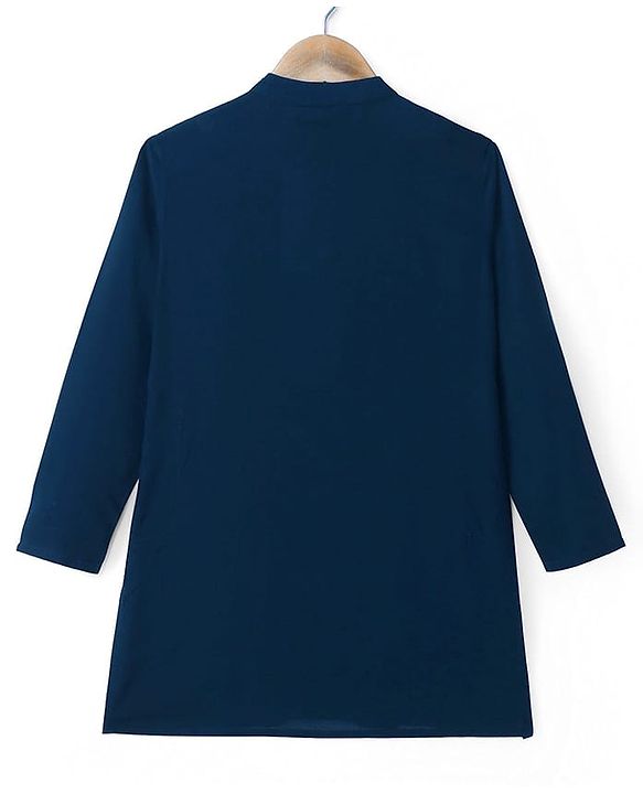 Pine Kids Woven Full Sleeves Kurta Pajama Set with Jacket & Print - Navy Blue