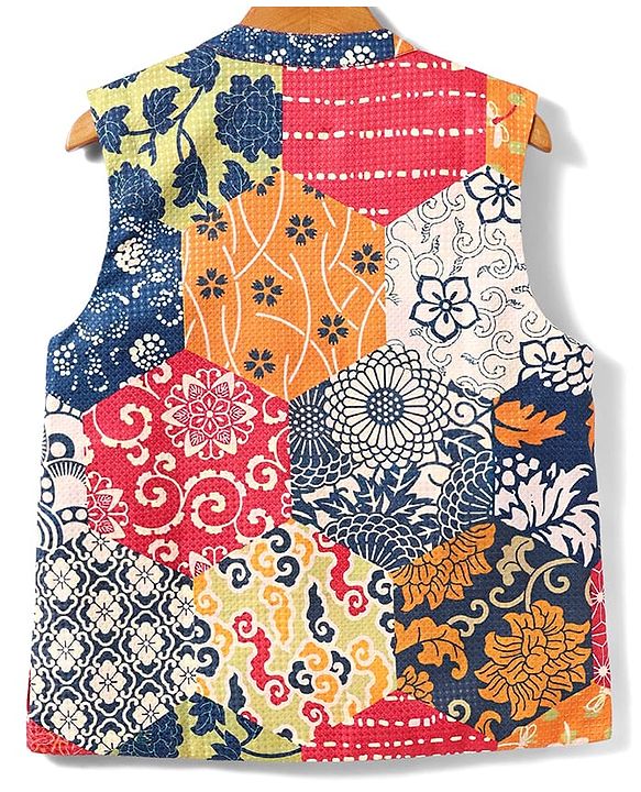 Pine Kids Woven Full Sleeves Kurta Pajama Set with Jacket & Ethnic Motif Print - Navy Blue