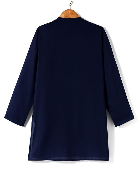 Pine Kids Woven Full Sleeves Kurta Pajama Set with Jacket & Ethnic Motif Print - Navy Blue